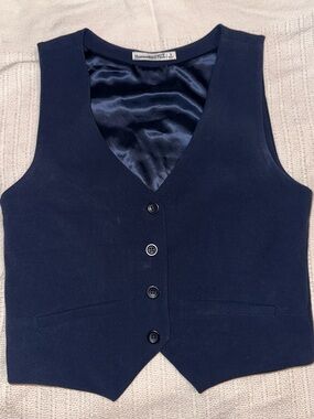 Abercrombie & Fitch Navy Women's V-Neck Button Vest, small